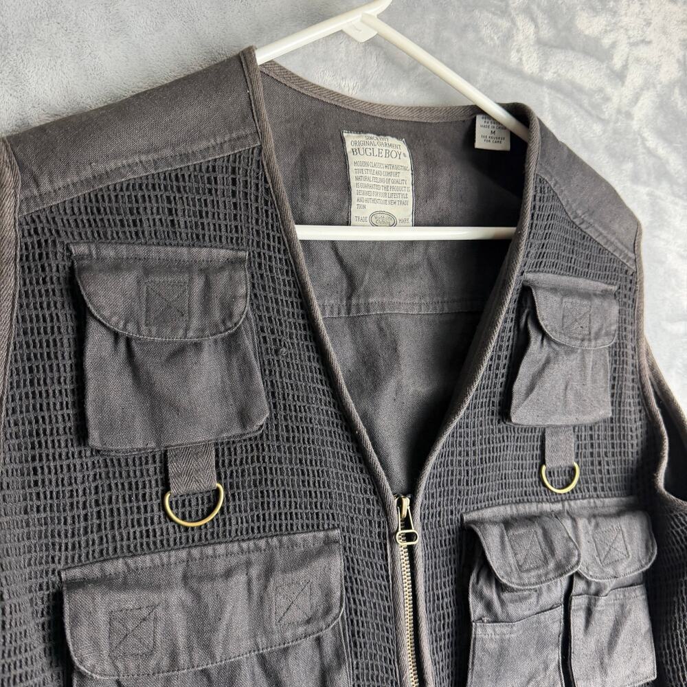 Vintage 90s Bugle Boy Tactical Vest Mens M Black Fishing Hunting Pockets Utility